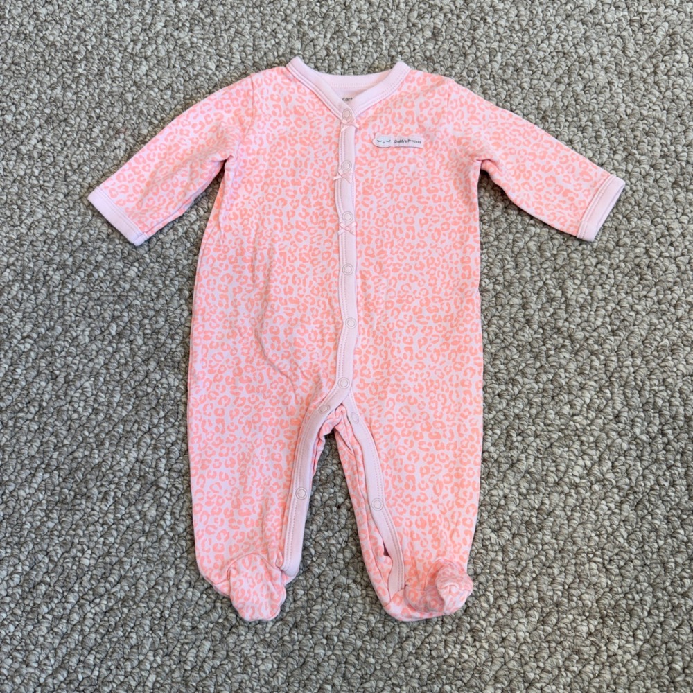 Carters Baby Girl Leopard Print Footie Sleeper Daddys Princess Size 3 Months
